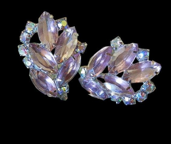 Vintage 1960's Juliana Gorgeous Lavender Stunning Rhinestone Clip Earrings