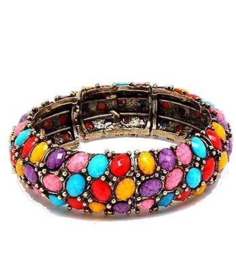 Multi-Color Easter Egg Bead Hinge Cuff Bangle Bracelet