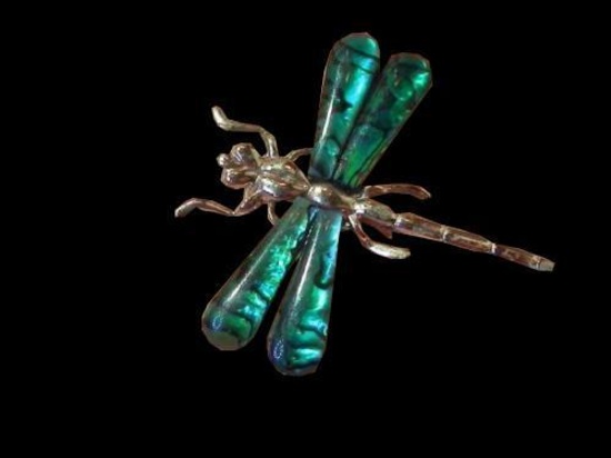 Fabulous Showy Vintage 1980's Silver Tone Abalone Lucite Dragonfly Brooch