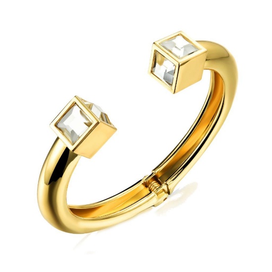 18K Gold Plated Bracelet Bangle Rhinestone Hinge Clasp