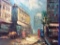Street Scene , Vintage Oil On Canvas Board, Signed,