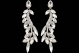 Rhodium Plated Clear Crystal Rhinestone Wedding Drop Earrings