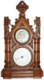 Early 20thc Gothic Oak Wall Clock & Barometer