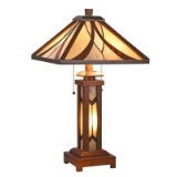 GORDON Tiffany-style Mission 3 Light Double Lit Wooden Table Lamp 15