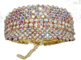 Gold With Ab Iridescent Rhinestone Crystal Bracelet / Cuff