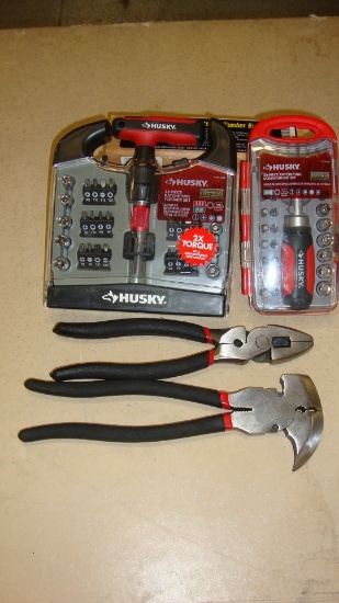 Husky 30pc Ratcheting Screw Driver Set & Husky 32pc Ratcheting T Driver Set and 2 Pliers