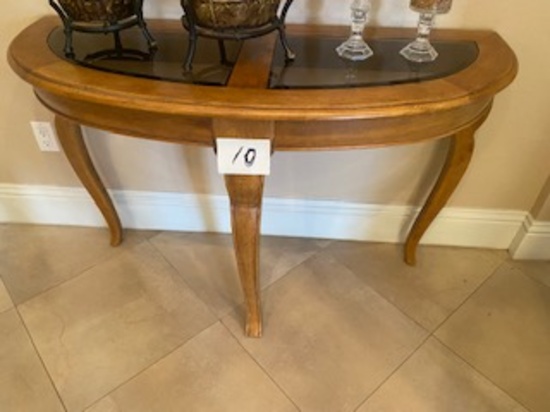HALL WOOD TABLE 3 LEGS GLASS INSERT TOP