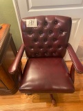 ARM CHAIR WOOD BURGUNDY LEATHER ON WHEELS