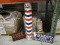 DOUBLE SIDED BARBER SIGN AND DOUBLE SIDED USL BATTERY SIGN AND A BARBER POL