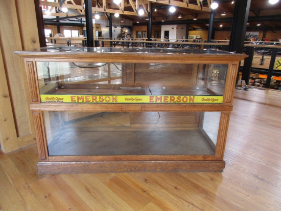 ANTIQUE EMERSON QUALITY CIGAR WOOD/GLASS DISPLAY CASE. 