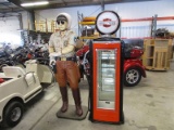 POLICE OFFICER STATUE AND A GAS PUMP DISPLAY CASE (2 ITEMS, ONE LOT) 