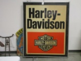 TWO SIDED LIGHTED HARLEY DAVIDSON SIGN APPROX 6' X 4'.