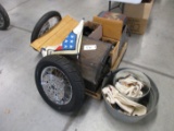 CUSTOM WHEELS W/NEW TIRES, AMO BOX OF POSTERS, HATS, WASH TUBS WITH PROMO I