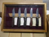 ASST HARLEY DAVIDSON COLLECTIBLE KNIVES WITH DISPLAY CASES, PEWTER SPOON. 