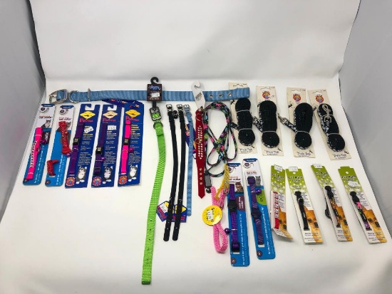 22, assorted leashes and collars