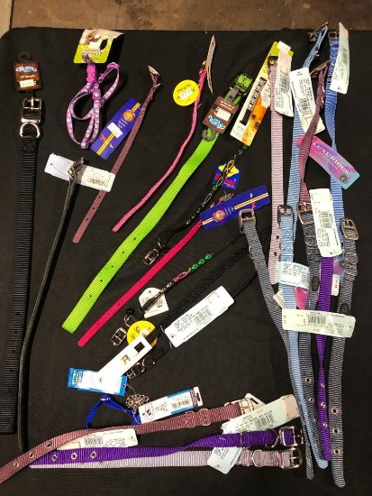 25, assorted leashes and collars