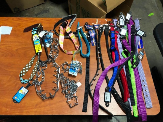 25, assorted leashes and collars