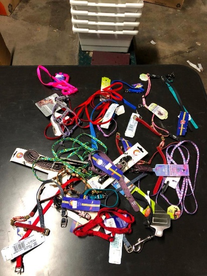 25, assorted leashes and collars