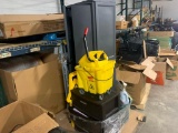 Cleaning supplies, cabinet, tub, mop bucket, mop signs, ladder and three drawers