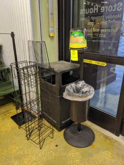 Trash can and merchandisers