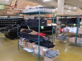 wire shelving unit, w/ contents: merchandising dividers & hangers, umbrellas, etc