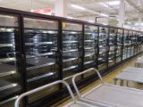 Hussmann reconditioned RLN freezer doors, 18 door run (5+5+5+3), w/ ele defrost, 2009, '04, '04, '04