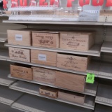 contents of 4' section: wooden wine boxes