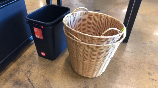 Wicker Baskets W/ Small Trash Cans