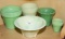 5 PCS GREEN & WHITE SLAG GLASS FLOWER POTS