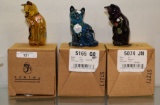 3 NEW OLD STOCK FENTON CAT FIGURES, ALL HAND-