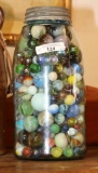 COLLECTION UNSORTED OLD MARBLES IN ZINC TOPPED