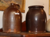 2 PCS BROWN STONEWARE INC. SHOULDER JUG AND