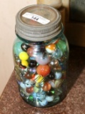 COLLECTION UNSORTED OLD MARBLES IN ZINC TOPPED