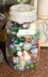 COLLECTION UNSORTED OLD MARBLES IN ZINC TOPPED