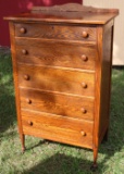 ANTIQUE OAK 5-DRAWER DRESSER W/ BACKSPLASH &