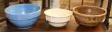 3 ANTIQUE STONEWARE BOWLS INC. BLUE, WHITE &