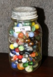 COLLECTION UNSORTED MARBLES IN BALL ATLAS JAR W/