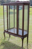 LARGE OLD  MAHOGANY DISPLAY CURIO CABINET W/