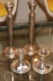 2 PRS STERLING CANDLESTICKS, TALL & SHORT