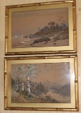 PR SIGNED W.F. DELL WATERCOLORS, C. 1904, IN GOLD