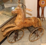 VTG HEAVY DUTY CARVED WOODEN HORSE & CAST IRON