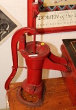 OLD IRON WATER WELL PUMP, PAINTED RED & RETRO-