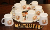 VINTAGE ESSO TIGER METAL TRAY, 7 MUGS AND