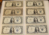 8 BLUE SEAL $1 SILVER CERTIFICATES, 1935H, 1957,