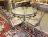 WOODARD ANTIQUED PATIO SET INC. ROUND TABLE &