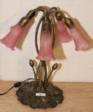 NOUVEAU STYLE METAL LAMP W/ 5-LIGHT PINK TULIP