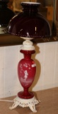 MARY GREGORY ENAMELED GWW LAMP W/ DEEP RUBY