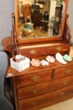 VICTORIAN OAK DRESSER W/ TILT MIRROR AND GLOVE