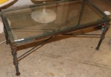 HEAVY IRON BRUTALIST TABLE W/ THICK PLATE GLASS