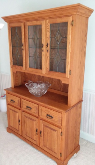 Wood Cabinet Hutch w/ Leaded Glass